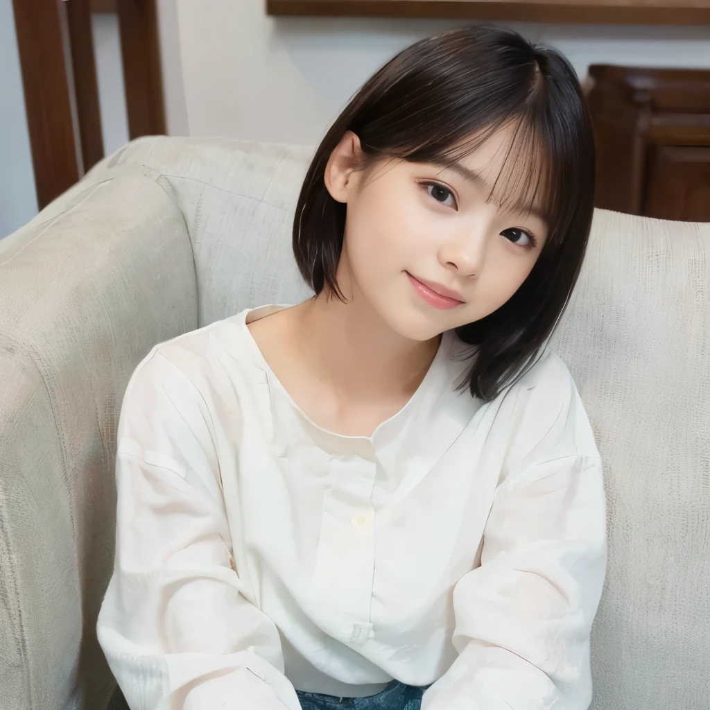 ((full body)),((full pose picture)) Masterpiece: 1.3), (8K, Photorealistic, RAW Photography, Best Quality: 1.4), Japan Girls, Standard Body Shape: 1.3, (light brown straight bob Hairstyle: 1.4),  Ultra Detail Face, Eyes of Detail, Double Eyelids, slim legs, slim body, 20 years old girl, , ((squatting:1.4)), Slouching Breasts, Sharp Focus: 1.2, Pretty Women: 1.4, Light black Hair, Top Quality, wink, blushing, Masterpiece, ((smile:1.3)), Ultra high resolution, firm buttocks, black eye shadow, (photorealistic: 1.4), very detailed and professional lighting serious smile, office suit:1.4, hotel room, black skirt,