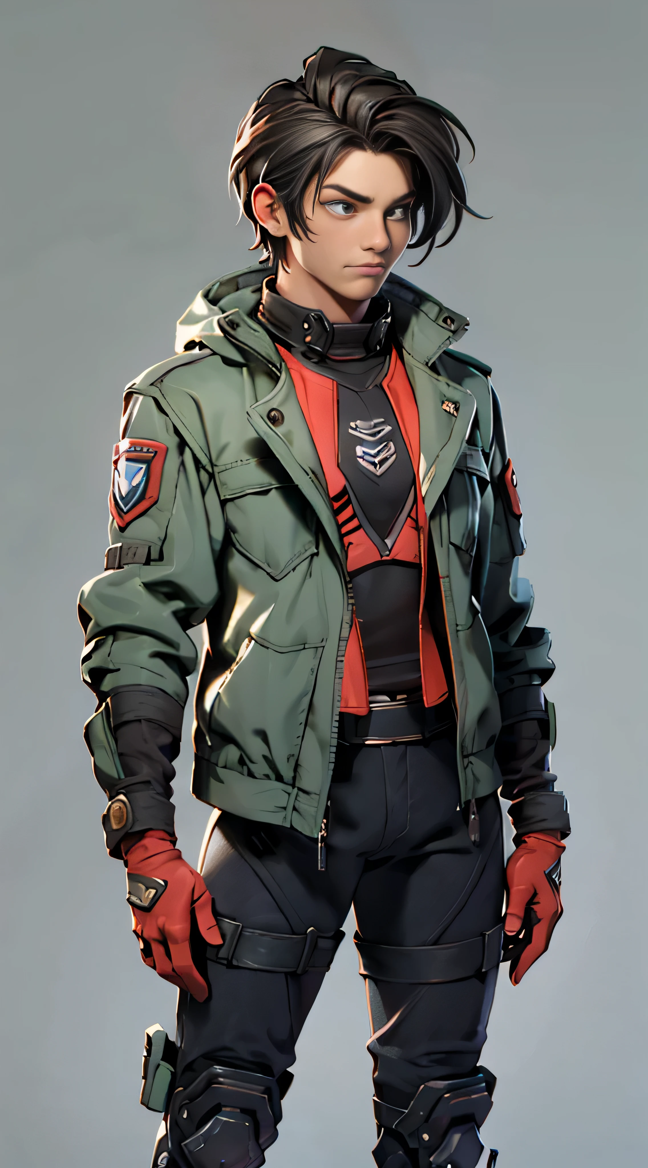 11:23(((Best quality: 1.4))),(Unbeatable masterpiece), (hyper HD),(Hyper-realistic 8k CG)、(dark colored hair) ((( body))), (((1 young person))),35-year-old American soldier with perfect body,,delicated face,muscular body:1.2,Solid royal gray jacket with details, (Pictures from head to thighs), Complex equipment, Dark purple coat,long trousers,The clothes inside are dark,Clothes with metal technical parts,Tech Armor )