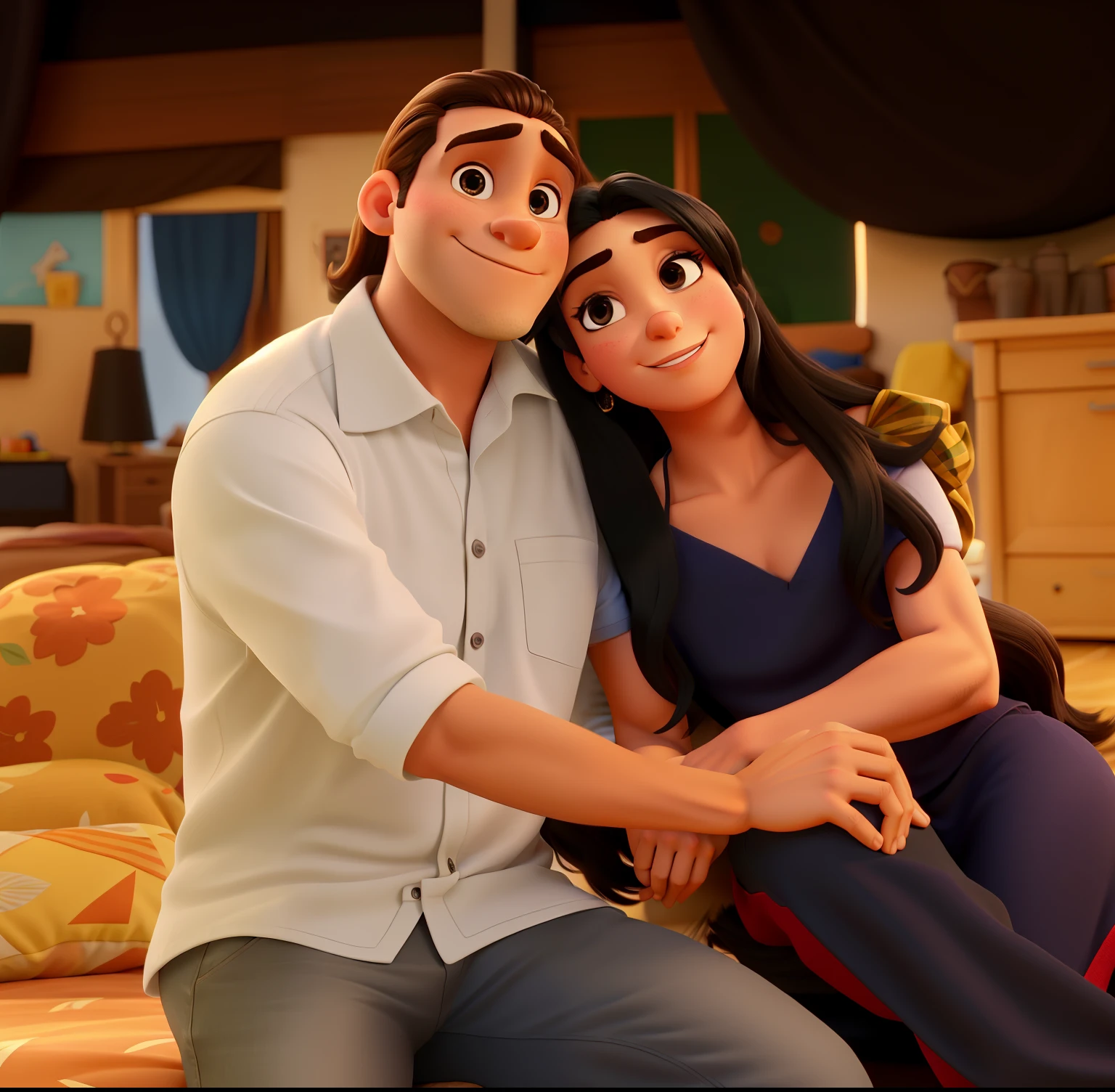 score_9_presence, score_8_up, 1girl, Chel, El Dorado, 1boy, male, black skin, moustache, dreadlocks, jeans, shirt, high-top sneakers, together, in love, blushing, kissing