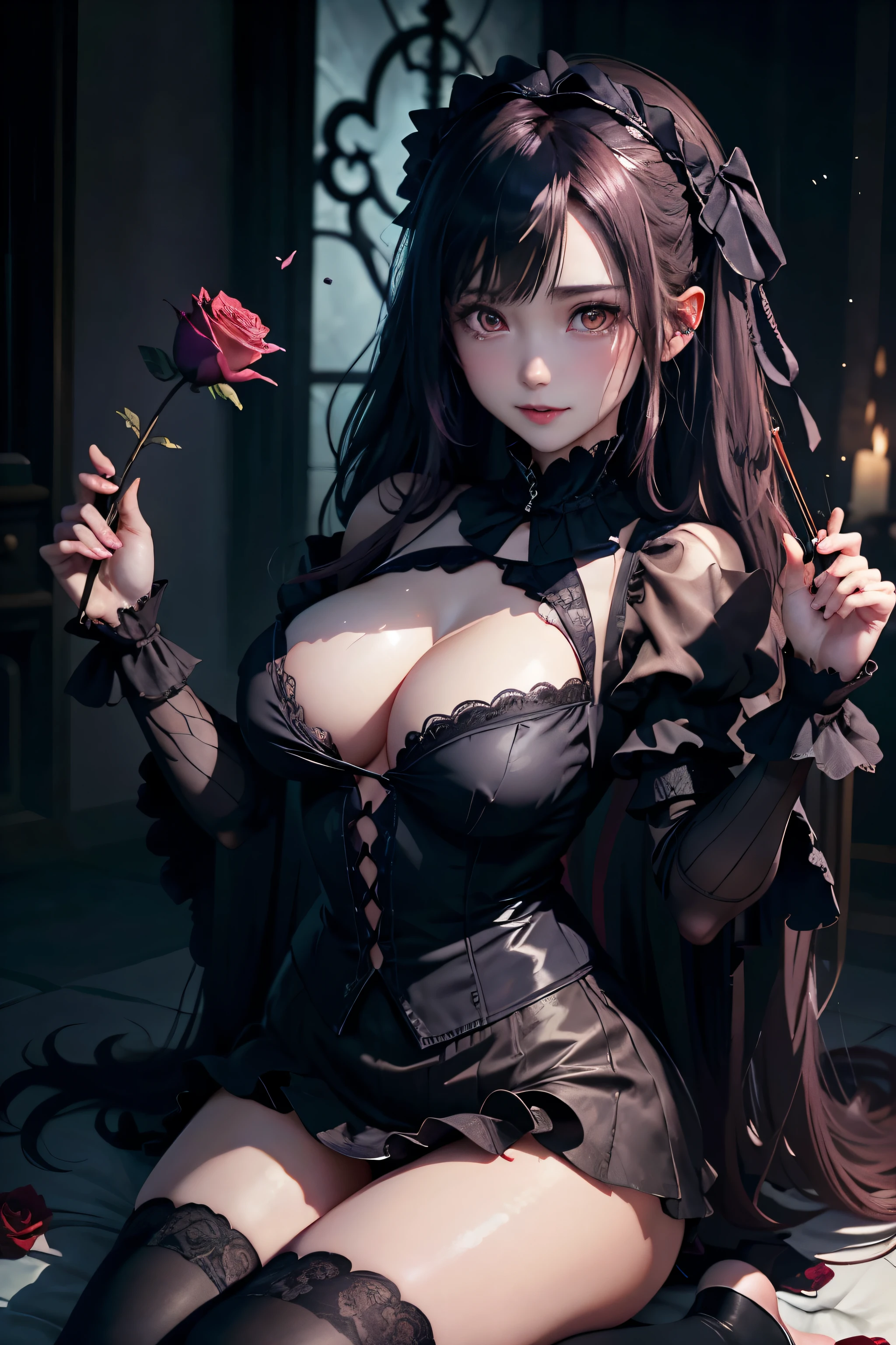 ハードDark Gothicメイク、Maniacal、Deep night sky、horor、Black Dark Eyeshadow、crying how bright、mourn、Good skin luster、Dark Gothicメイク、Dark smile、Restless Palace、Fragrant beauty、22year old、seductiv、Strong sexual pleasure facial expressions、A look of shame、Dark Gothic、Obscene look、masutepiece、Best Quality、Refers to 5 books、Expression of sexual pleasure in anguish、Drunken face、maid clothes、Mysterious、noble、Face holding back the toilet、Transcendent sex appeal、Affectionate smile、twin-tail hair、jet black ruffle skirt、Right blue eye, The left eye is red、Gothic bed covered with roses、Transcendent Bewitching Pose、stick out buttocks、platform heel shoes、heavy make up、moderate breast size、black lipstick、stain glass、black metal world、sloppily open your legs、Beautifying the world、sit on a bed of roses、Gothic lolita服、put your hair up、a little slender、super dark pink hair、Long hair straight hair、cute gothic lolita dress、美丽的面容、Elegant face、Bewitching look、knee high socks、thigh-high socks、stain glassが背景、the body is wet and shiny、Lots of glitter on the thighs、I'm sweating a lot、A lot of sweat and stickiness on the thighs、Sweat shining generously on the thighs、The whole body is shiny with sweat、Quite sweaty、My thighs are sweaty、my thighs are so wet、My chest is shiny from a lot of sweat、I sweat a lot and my thighs are shiny.、The room is dark、A slender、Moderate breast size、Gothic lolita、bell sleeves、Wizard Sleeve、decadent look、Sexually aroused facial expressions、Write a diary、ritualistic、ゴシックritualistic、Glossy thighs wet with water、oily thighs、unusual and mysterious look、Background of a room full of roses、dumbfounded look on one's face、