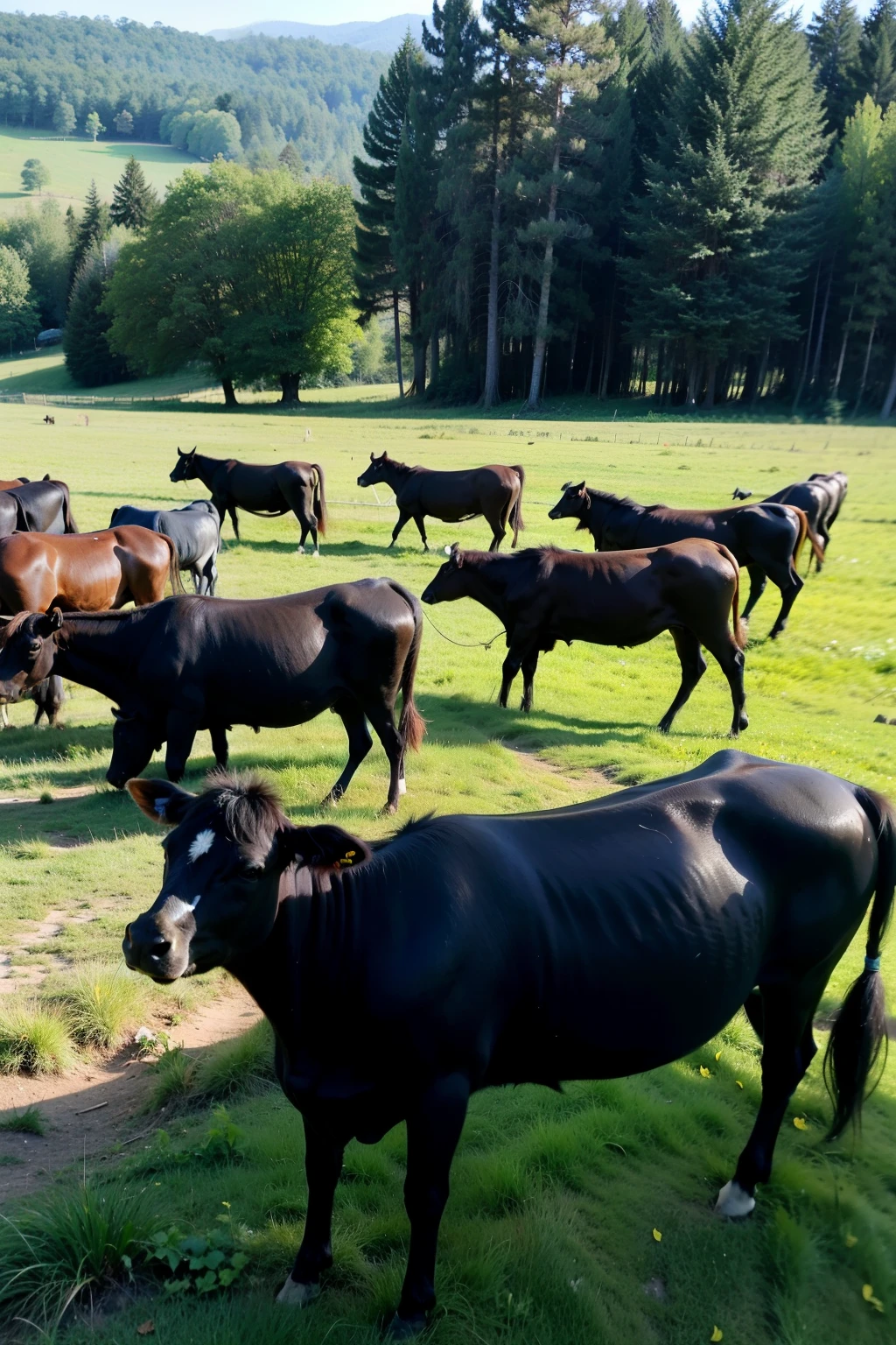 ((Best quality at best)), ((tmasterpiece)),A herd of angus cattle in the pasture