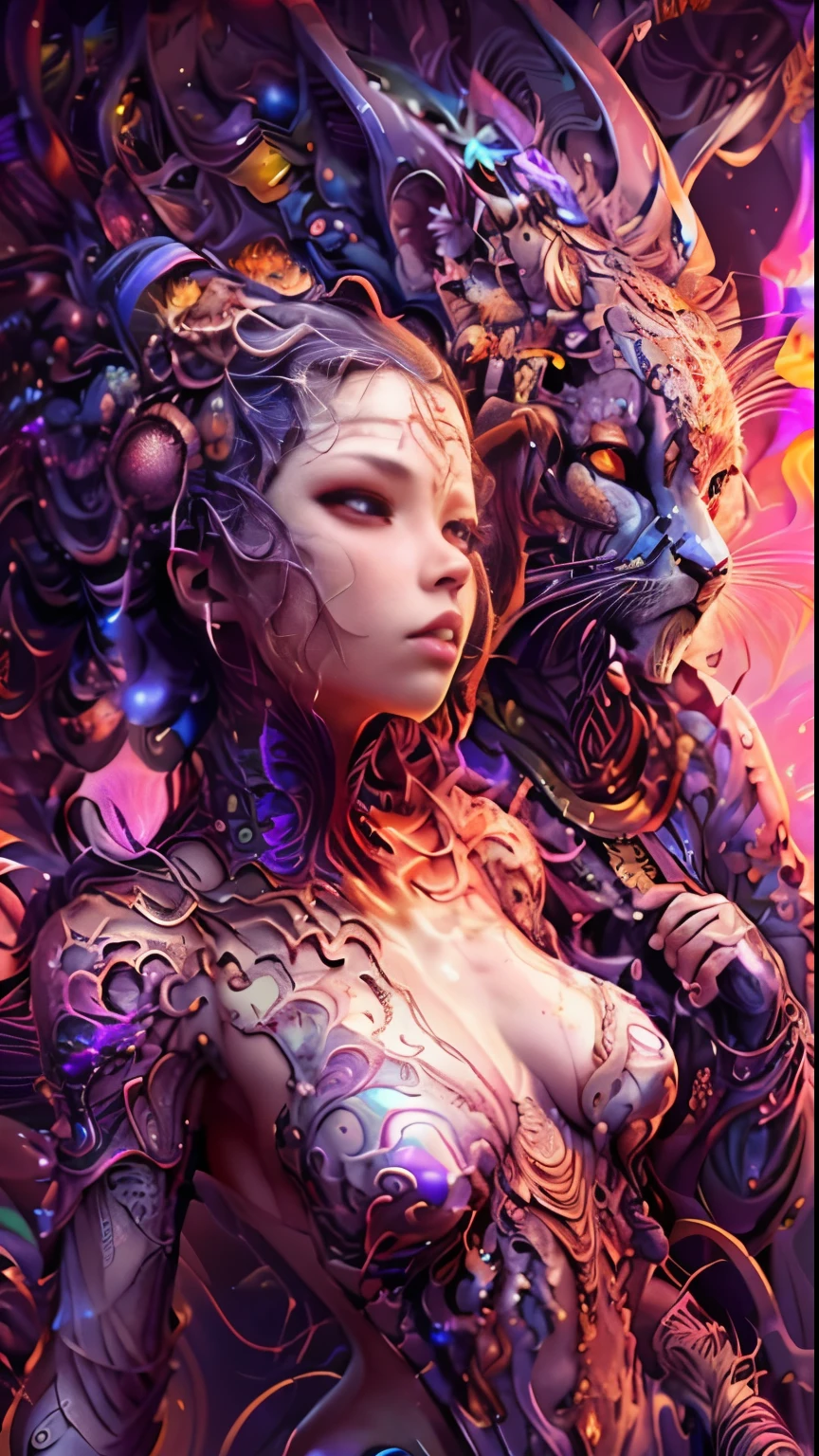 woman over 22 years of age looking at her higher self, meditating, completely relaxed and surrendering, cinematic, 4k ultra, beautiful face, ((full body)), detailed, perfect fingers, beautiful Asian woman from backside angle: 1.3, beautiful face with good sharpness, saturated colors, psychedelic image, LSD, mandala, fractal, 3D depth, dan mumford and alex grey style, sunset psychedelic, kilian eng vibrant colors, psychedelic landscape, kilian eng vibrant colors, dan mumford and albert bierstadt, official artwork, in the style dan mumford artwork, dan mumford paint, jen bartel, psychedelic art style, mythical floral hills