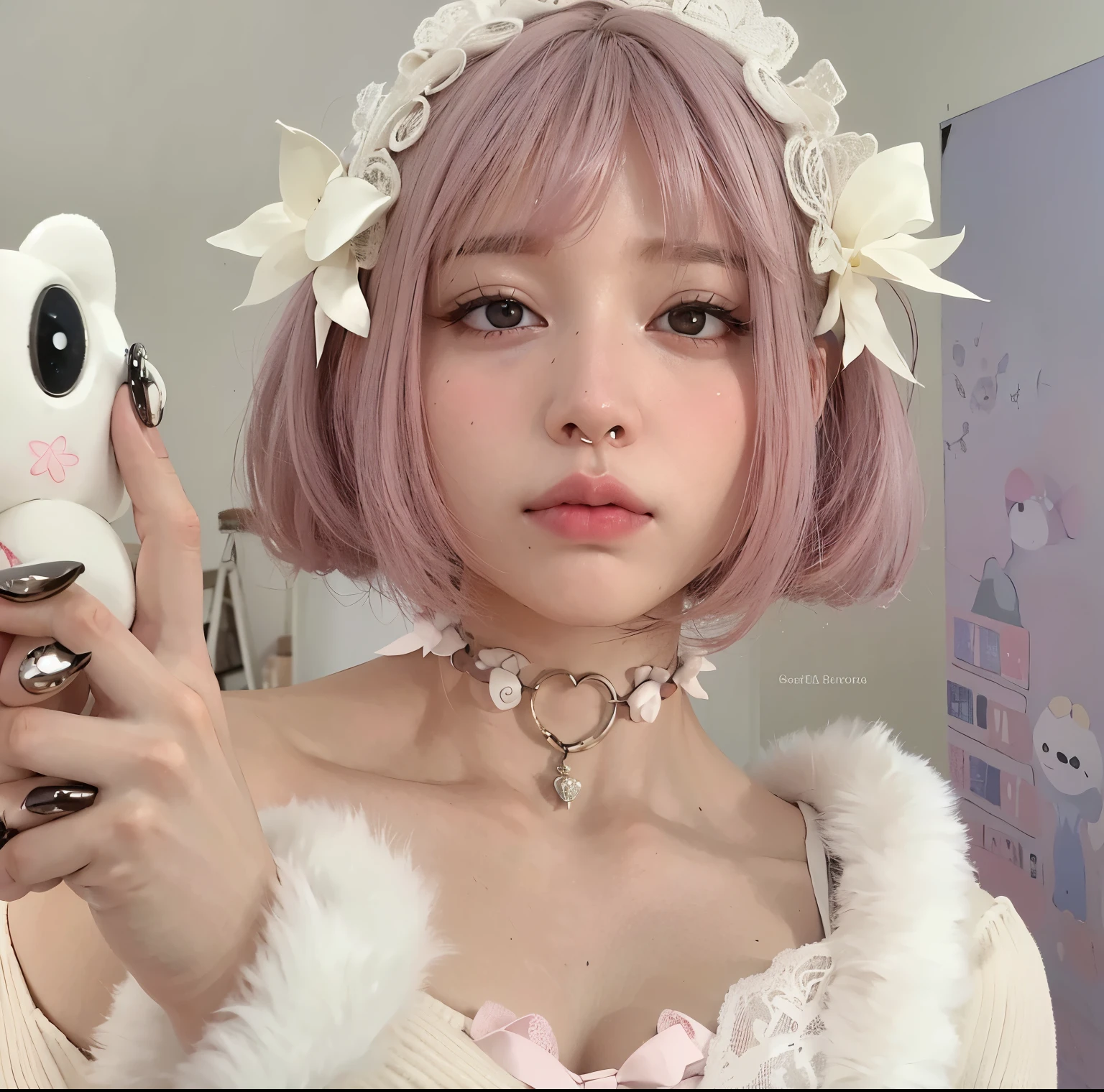 Blonde girl with pink eyes and white hair with a teddy bear, Branch Range, branco hime corte penteado, cabelo whitebangs cabelo, longos cabelos brancos e franja, menina com cabelo branco, cabelos brancos rosto bonito, cabelos brancos da nuvem, kawaii retrato realista, Cor do cabelo branco, pale young ghost girl, cabelos lisos brancos, com cabelos longos brancos, cabelos brancos e fringy