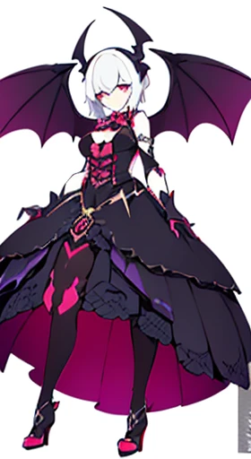 (((Best Quality))) , ((full body)), reference sheet, solo, (white background), mini bat wings, demonic girl, skirt,
