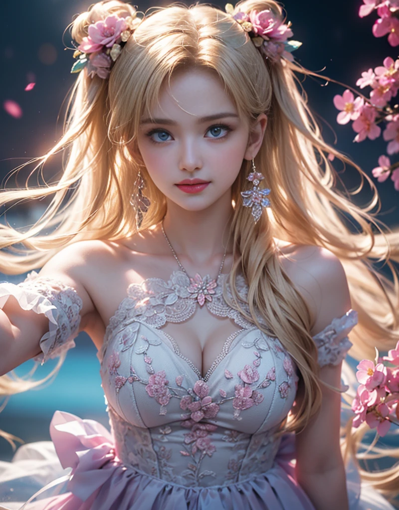 tmasterpiece，Highest image quality，super detailing，Best quality at best ,Extremely Delicately Beautiful, Very meticulous,Best quality at best, offcial art, extremely detaild的 CG unified 8k wallpapers, portrait photo of an, The most beautiful look，blond hair blue eyes，Radiant skin and radiant eyes, pretty skin,(Detailed lighting:1.2), (Beautiful and detailed light:1.3), deep understanding, beautiful nude color, iintricate, digitial painting, smooth private parts, Focus sharp, The end of the world, Epic reality,looking at the camera in， (HighDynamicRange:1.4),facing at the camera， (pastel colour:1.4), Beautiful big breasts，The end of the world的, giving up, com cores neutras, natta, Screen space refraction, (Complicated details, ultra - detailed:1.3), art  stations, Cinema lenses, vignet, the complex background, buliding，Enchanted smile，face flushed，the shy，detailed back ground，Dreamcatcher earrings，sexy and sultry，（Obscenity exposed，Camel toes，Combing thick hair，），The sexiest look，eyes with brightness，半cleanness，Lace，cleanness，Hollow-out on，Correct bodies，黑蝴蝶若兰月影蜜桃奶茶细滑花绒凡尔赛超薄red colour礼裙，（Dresses of various colors lack color，black in color，in pink，purpleish color，red colour，blue colors，orange colors，green color，cyan colorloral floral，）