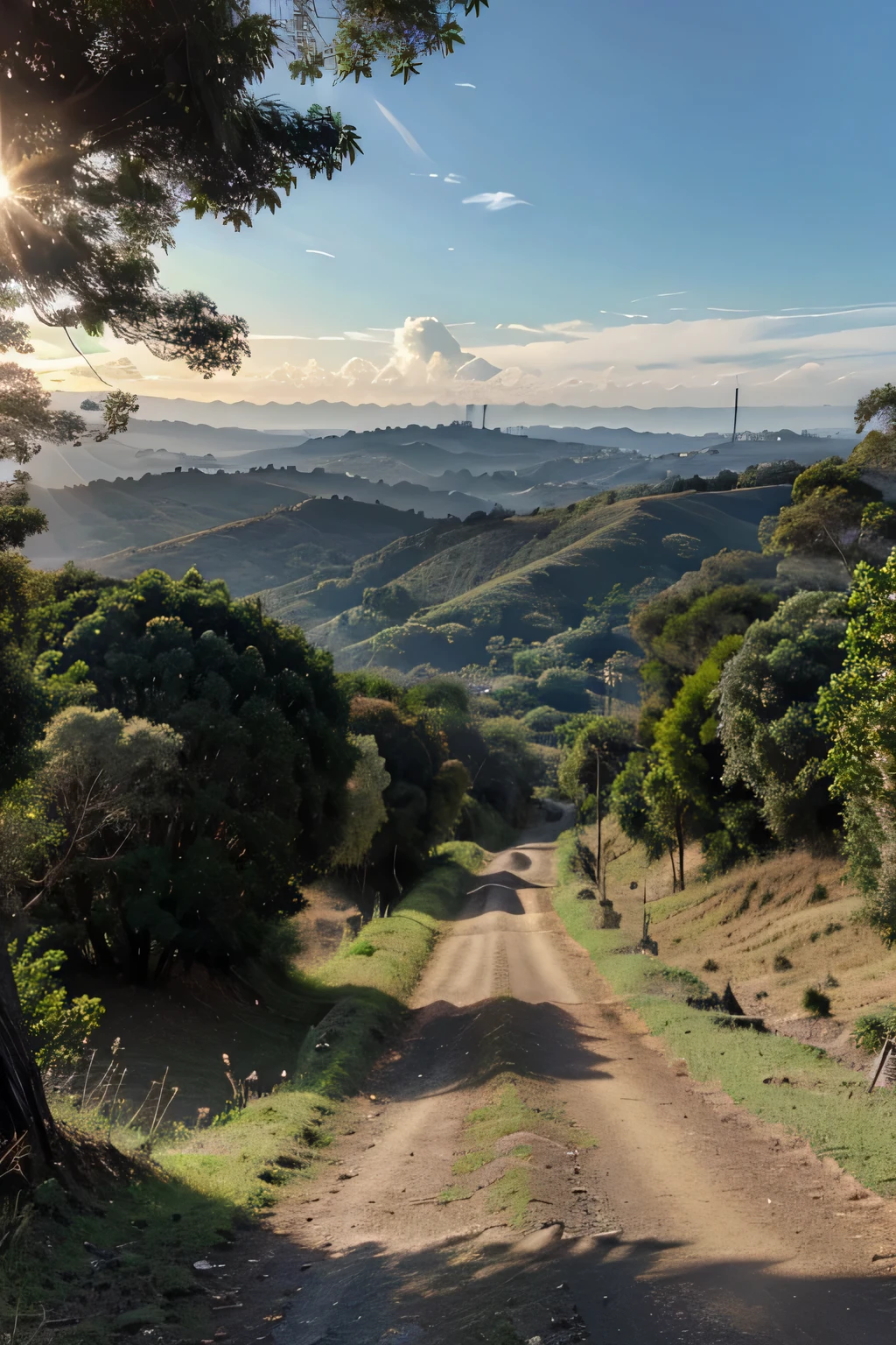 estrada em paisagem com horizonte, lusco fusco,