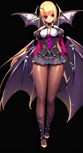 (((Best Quality))) , ((full body)), reference sheet, solo, (white background), horn, mini bat wings, succubus, skirt,