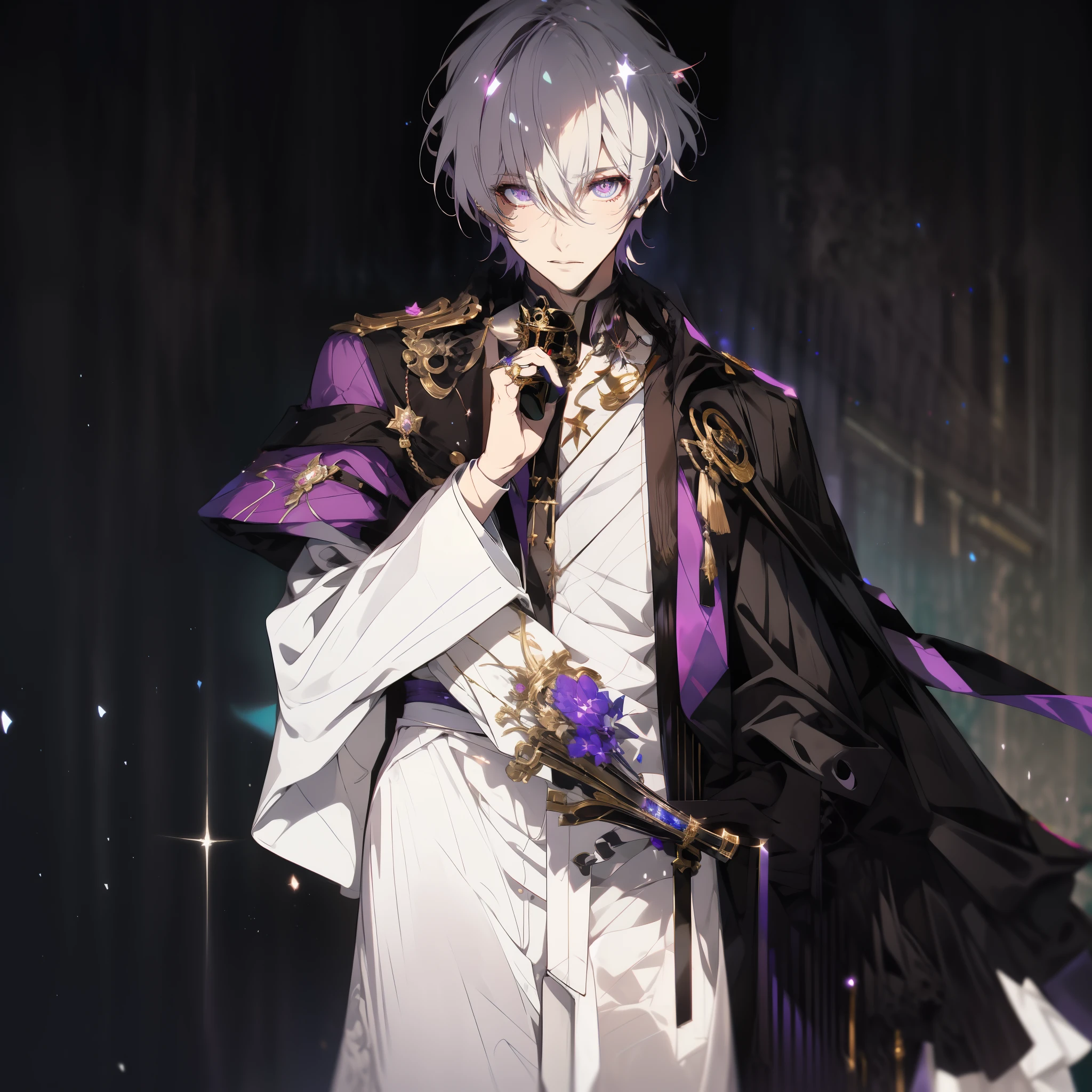 anime - a male in a white suit and purple jacket, beautiful androgynous prince, delicate androgynous prince, ((wearing aristocrat robe)), royal attire akira, male anime character, hajime yatate, shigenori soejima illustration hd, nobutaka ike, official character realistic, official character art, royal elegant pose, prussia,hd quality,detailed