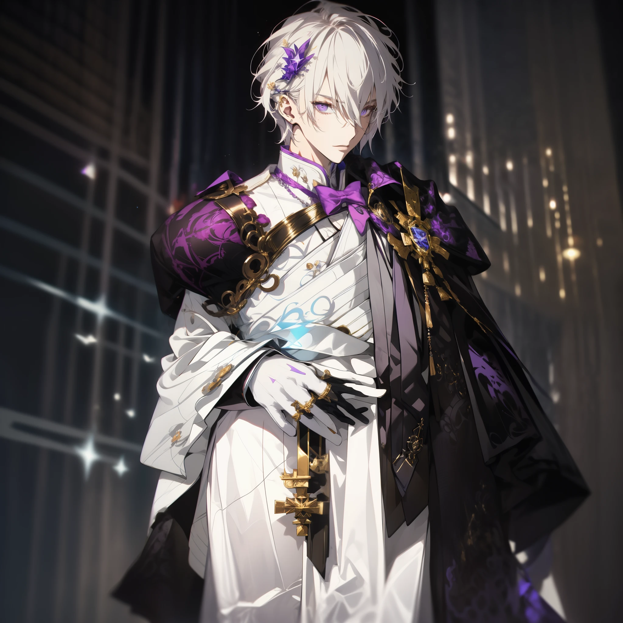 anime -  a male in a white suit and purple jacket, beautiful androgynous prince, delicate androgynous prince, ((wearing aristocrat robe)), royal attire akira, male anime character, hajime yatate, shigenori soejima illustration hd, nobutaka ike, official character realistic, official character art, royal elegant pose, prussia,hd quality,detailed