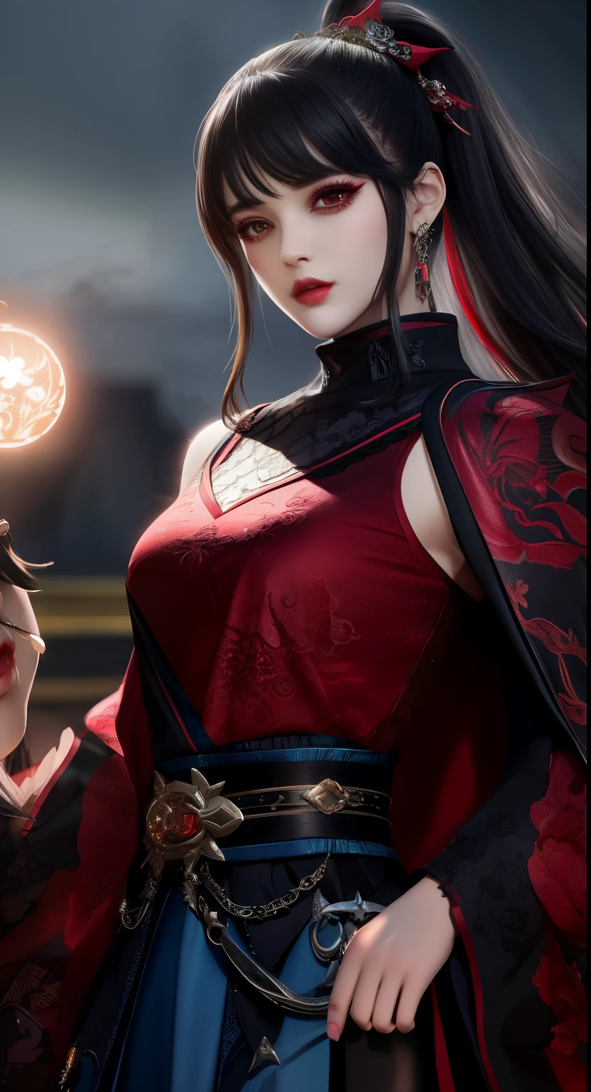 A witchy Asian spirit, Malaysian woman, age 25, ankle length hair, corrupt billowing silken robes with blood red trim (very risque but still enough is covered to be SFW) , glowing eyes, and a unholy aura, she is laughing cruelly, she floats above a corrupt magic circle in a medieval European village, black serpentine Asian drakes slither around the edges of the scene(almost out of sight, almost out of reach). (best quality, 4k, highres, masterpiece:1.2), ultra-detailed, (realistic, photorealistic, photo-realistic:1.37), HDR, UHD, studio lighting, ultra-fine painting, sharp focus, physically-based rendering, extreme detail description, professional, vivid colors, bokeh, portraits, landscape, horror, anime, sci-fi, photography, concept artists, vibrant colors, soft lighting.
