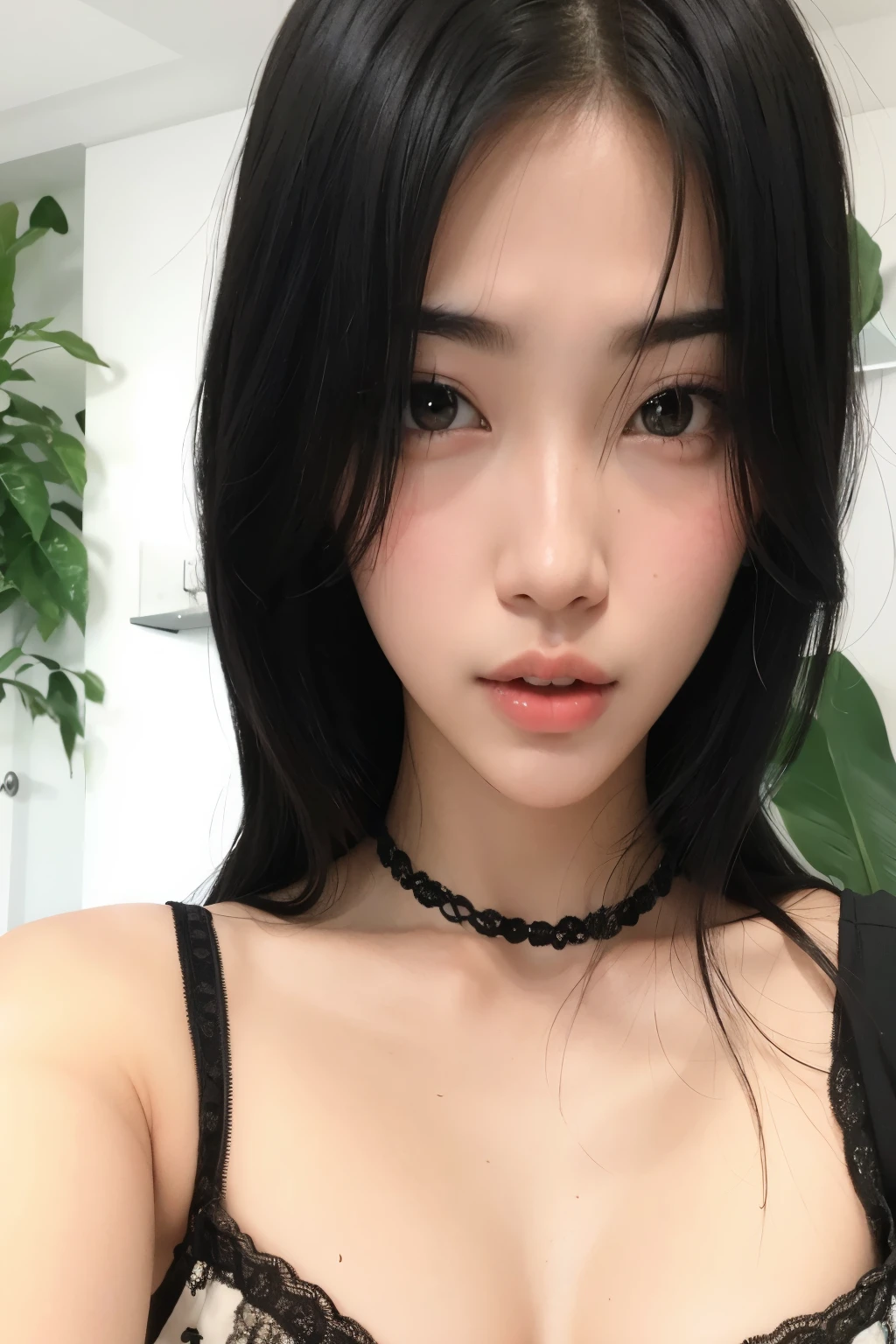 there is a woman with black hair and a bra top, menina coreana, Mulher sul-coreana bonita, linda mulher coreana jovem, beautiful Asian girl, young cute wan asian face, menina bonito-fino-cara, young adorable korean face, mulher coreana jovem bonita, Ulzzang, cruel korean goth girl, asian features, 18 anos, Asian girl