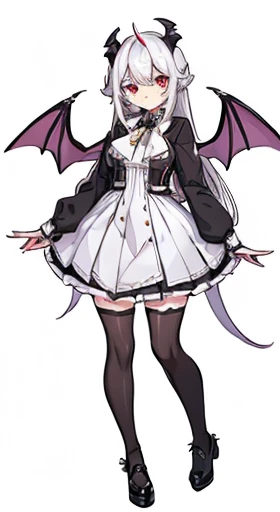 (((Best Quality))) , ((full body)), reference sheet, solo, (white background), horn, mini bat wings, succubus, skirt, black outfit,