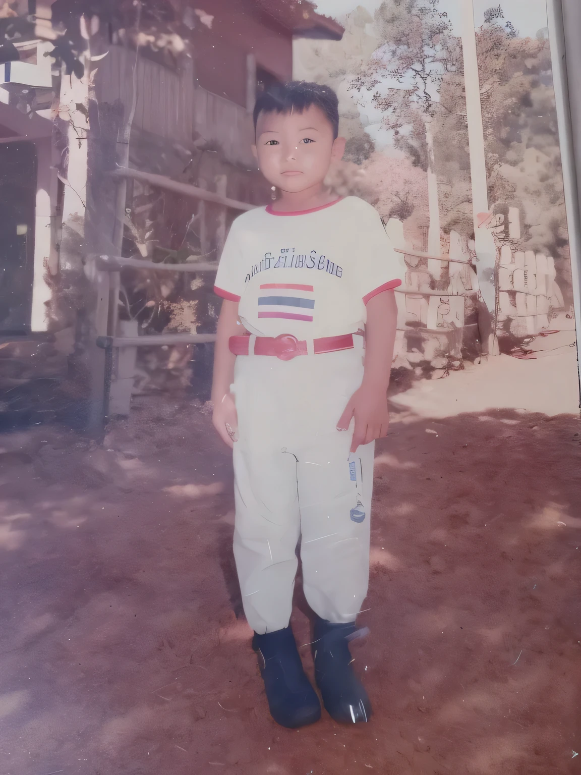 There was a boy standing in front of a picture of a house.., old picture, hood friends, Age about 3 5 years, He was about 2 5 years old.., About 1 year old,9 years, He is about 40 years old.., He was about 4 0 years old.., Four years old.., He is about 50 years old..