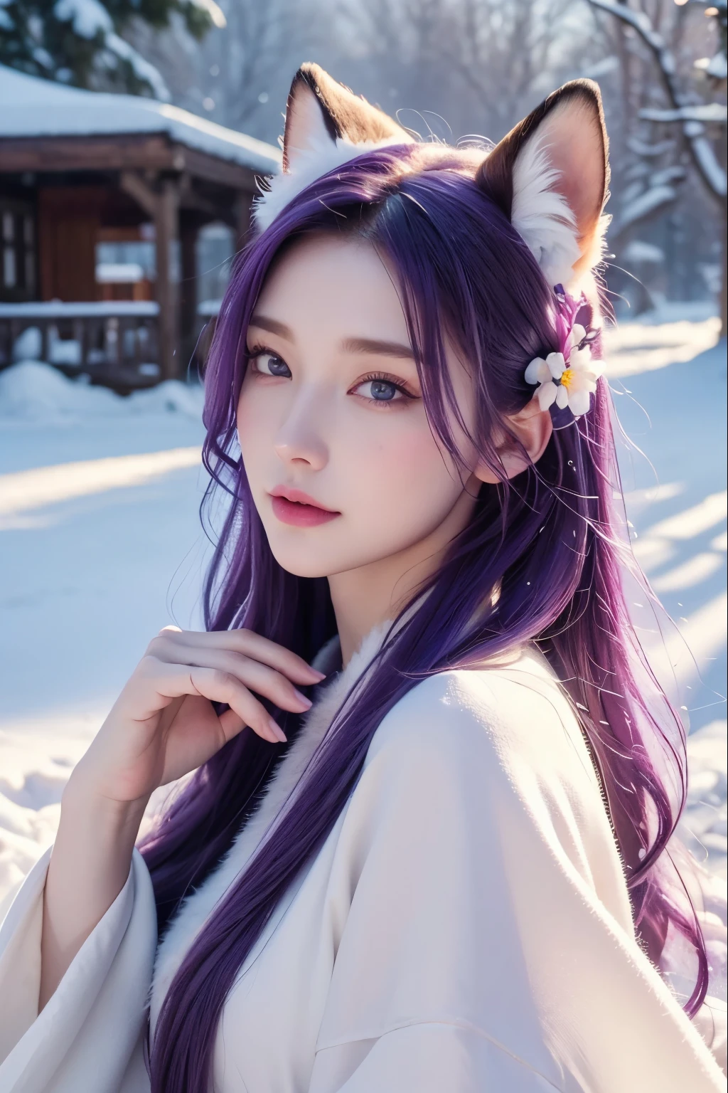 Snow Mountain、Real Beauty、Chest opening、Purple hair、Leaning forward