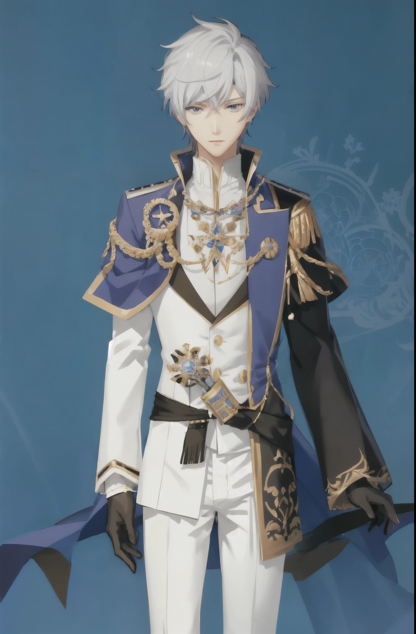 anime - a male in a white suit and purple jacket, beautiful androgynous prince, delicate androgynous prince, ((wearing aristocrat robe)), royal attire akira, male anime character, hajime yatate, shigenori soejima illustration realistic, nobutaka ike, official character, official character illustration hd, prussia,hd quality