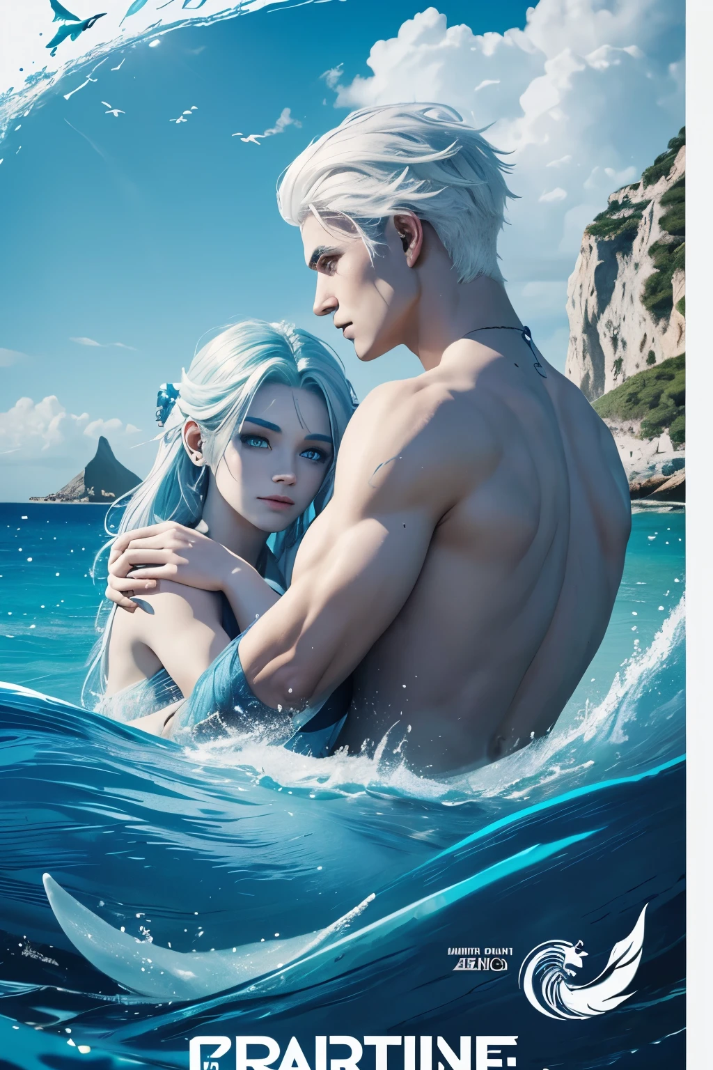 Human male with mermaid female