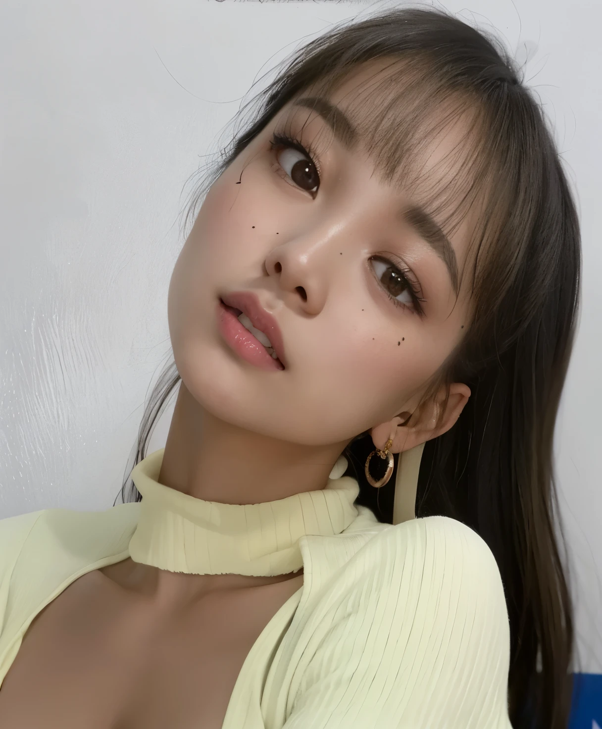 a Close up of a woman with a yellow shirt on, Lalisa Manobal, Blackpink Jennie, Lalisa Manoban de Blackpink, Parque Roseanne de Blackpink, Heonhwa Choe, Gongbi, portrait of Jossi de Blackpink, Chica coreana, Jossi de Blackpink, con flequillo, Parque Ji-min, Foto de perfil de la foto de cabeza, Cl