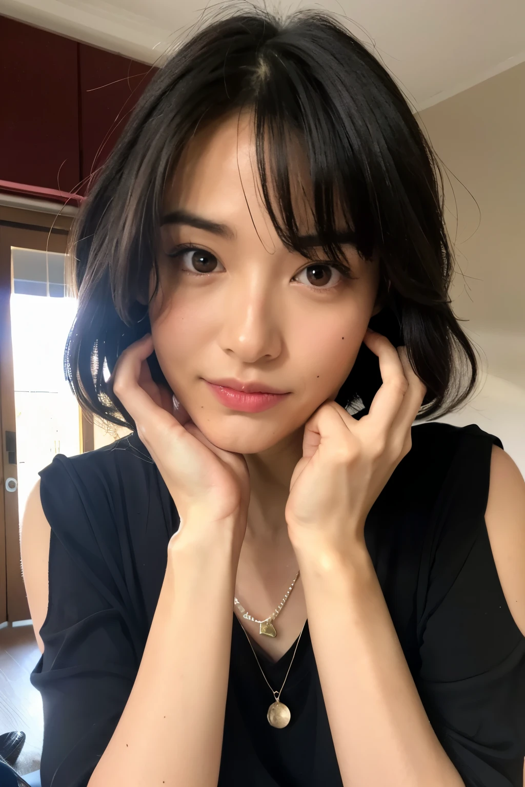 White tank top,((Small breasts)),((Completely naked)),45-year-old woman,Naked Women,No makeup,black eye,Japanese,Slightly sagging breasts