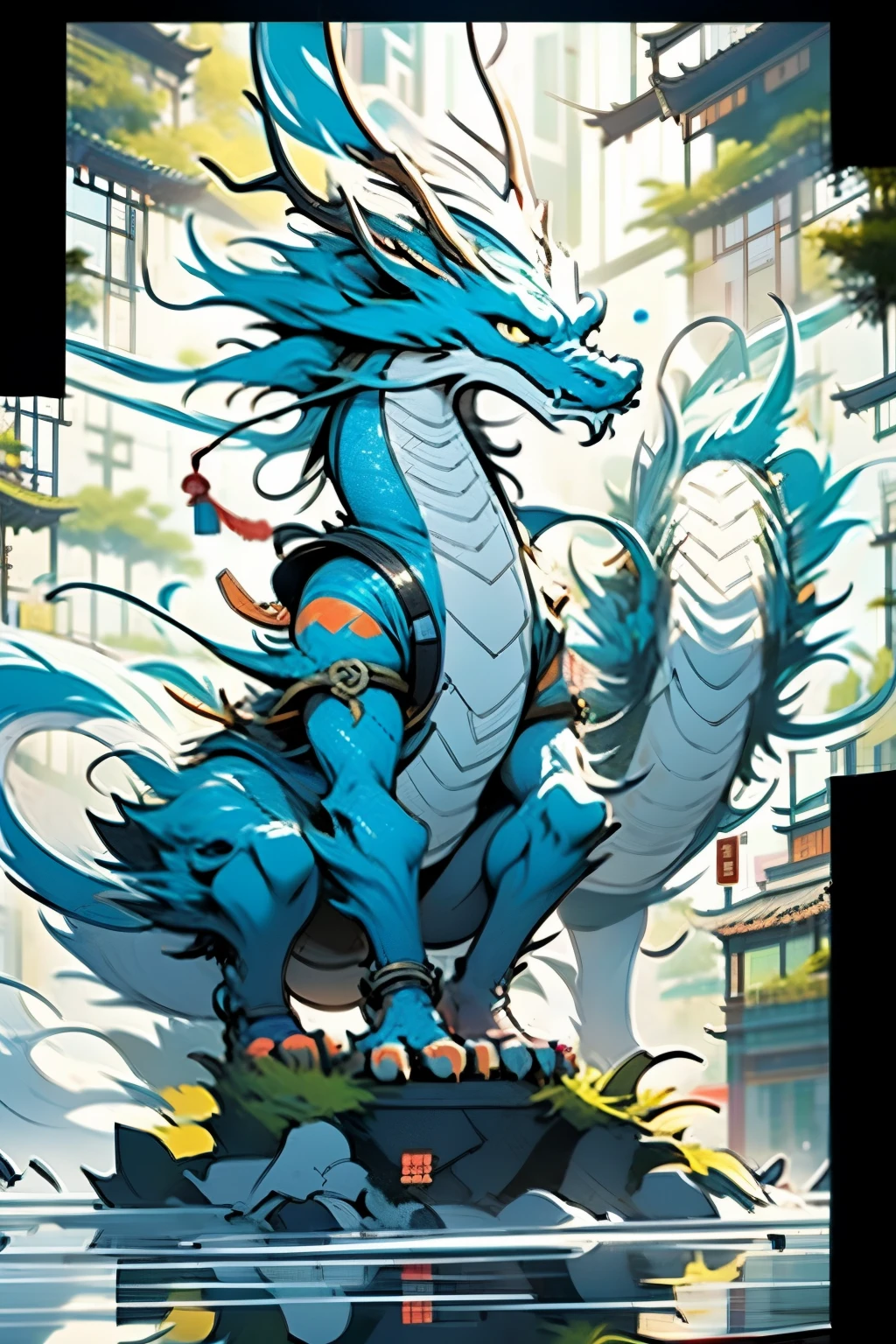 Chinese dragon wearing hanfu,Stand naturally,Full body front,Bubble Mart style,Clean and stylish,IP mirroring,High-grade natural color scheme,Bright and harmonious,Cute and colorful,Detailed character design,Doing,Haipai style,Organic sculpture,Ray traching,C4D style,3D animation style character design,Realistic character design,Ray traching,children’s book illustration style,best illuminate,8K,Best quality at best,