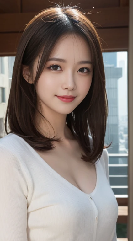 masutepiece, Best Quality, Illustration, Ultra-detailed, finely detail, hight resolution, 8K Wallpaper, Perfect dynamic composition, Beautiful detailed eyes, doress,Medium Hair, mid-chest, Natural Color Lip, Random and sexy poses,Smile,Tower Mansion