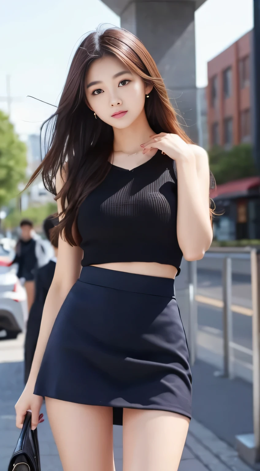 female student、20yr old、long whitr hair、realistically、k hd、short skirt、Symmetrical thighs、Have a well-proportioned figure、It looks beautiful