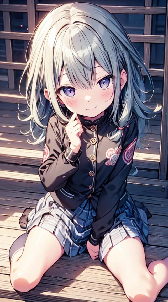 masutepiece, Best Quality,Illustration, Wallpaper, ultra -detail, 1loli、♡、Futomo、Poses in motion、mischievous smile、校服、In the street