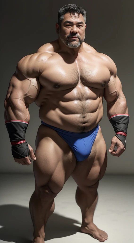 Middle age,the only person,male people,Muscle wrestler,Muscular,Stout wrestler,Asian people,Uncles,60岁的Middle age,Short hair details,Short hair details细节,Wrestling Bootle Mannequin,Panorama characters,WWE ring,WWE American professional wrestling,spotlight lights,cellshading,imagining,briefly,age 55,Middle age,tattoo fingerless gloves,Wheat-colored skin,oilly skin,Dark skin,Show off your chest muscles,Sumo wrestler,body builder,Wide sideburns,Pronounced abs,ssmile,White hair,(Full body like:3),Hands are very thin,solid color backdrop,with a pure white background