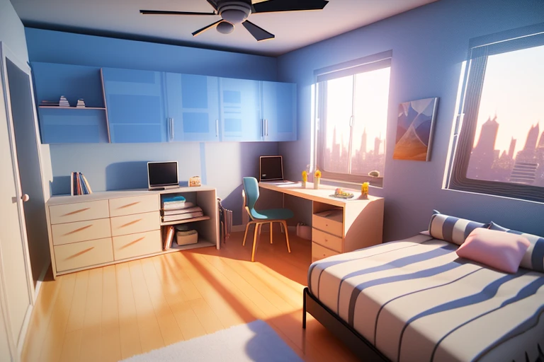 Three-dimensional style, 120 degree accuracy, poly art, stylized 3d rendering, Small Room, 3 d stylize scene,bedroom