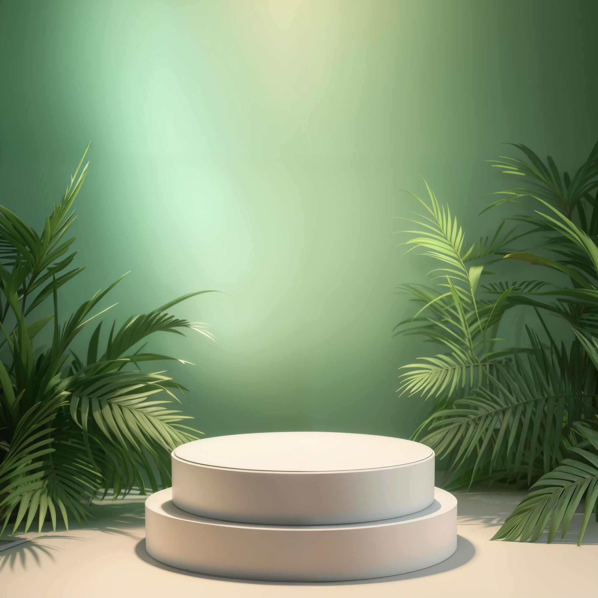 a 3d rendering of a podium with a plant in the Background with, stage Background with, high quality topical render, studio Background with, 3d product, 3D scene, 3D scene, plain studio Background with, 3 d Product rendering, Background with(Hard), Product design renderings, Background with environment. 8K, product introduction photos, stylized Background with, Product rendering, Clean 3D rendering