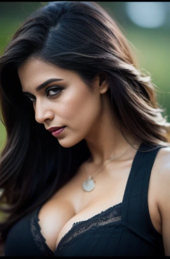 Portrait of A confident-looking Indian woman with a bun of long and thick hair tied behind and covered with flowers, hazel eyes, dirty and wet seethrough clothes, a smile on the face, a lusty look, lying on muddy road in a village, d-cup breast, perfect composition, hyperrealistic, super detailed, 8k, high quality, trending art, trending on artstation, sharp focus, studio photo, intricate details, highly detailed, art by Greg Rutkowski