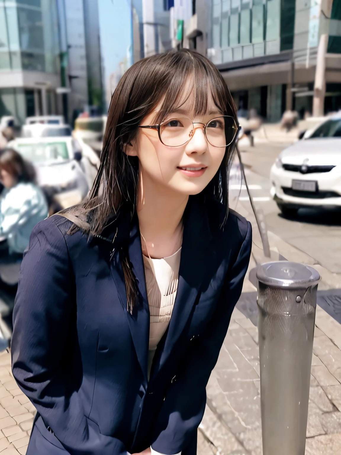 infp young woman、news caster、TV announcer、A clean suit、News Studio、Intelligent glasses