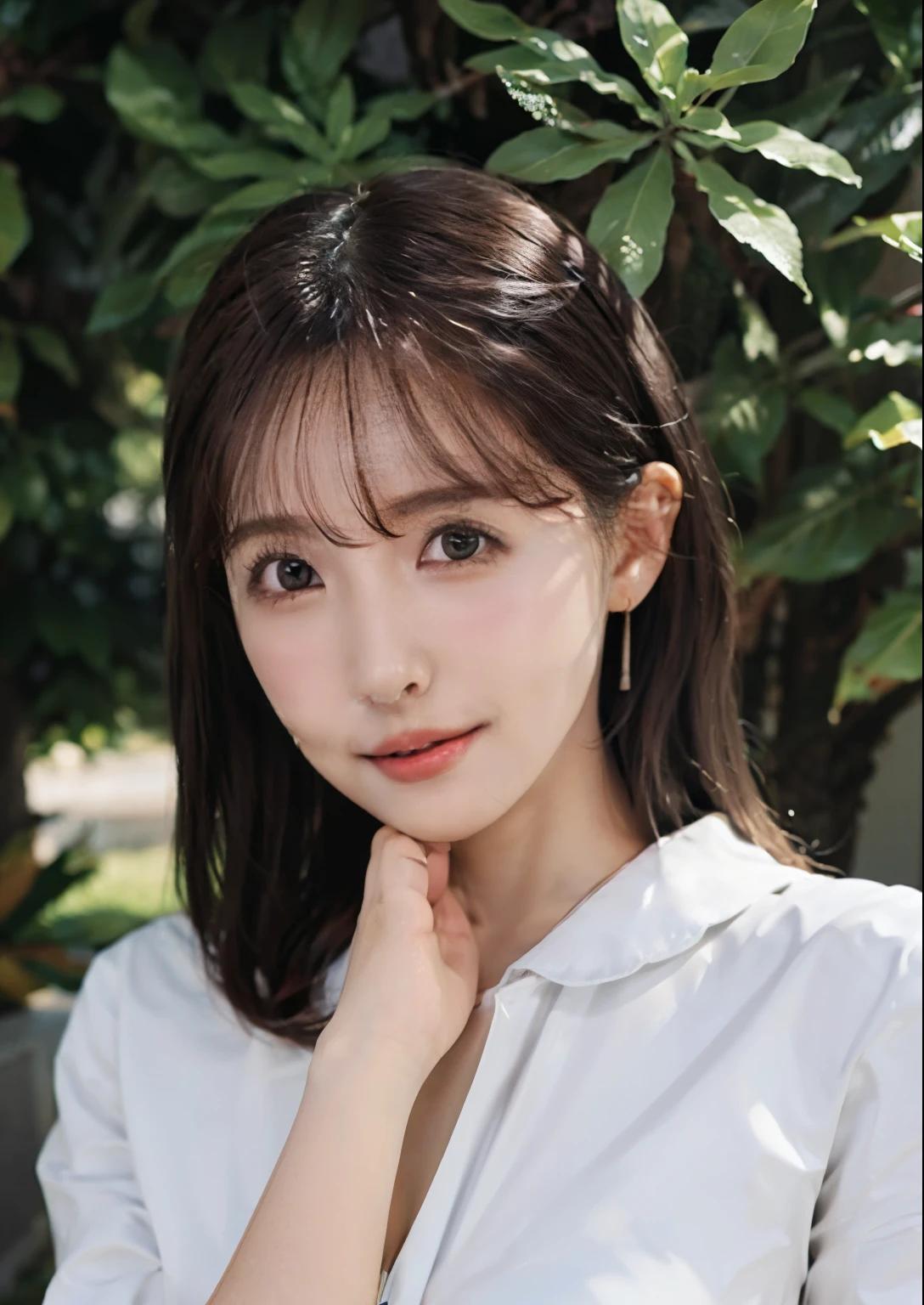 incredibly absurd, beautiful and cute 20-year-old Korean girl with a photorealistic face, showcasing top-quality craftsmanship. Her slender frame adorned with short, messy hair. The artwork high-resolution, allowing for ultra-detailed features to be captured flawlessly. The girl depicted naked. The focus lies on the realistic pupils, showcasing depth and emotion. ((breasts out)) cute smile.
