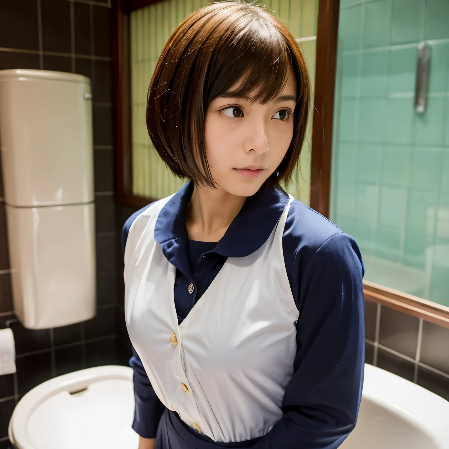 Background: Inside the toilet、Appearance Miho Ohashi、Small face、
Short Hair、Small tits exposed,Showing vagina、Yankee、squat、Realistic,I'm not wearing panties、Anus visible、Wide-open legs、
cute、On all fours、
uniform、