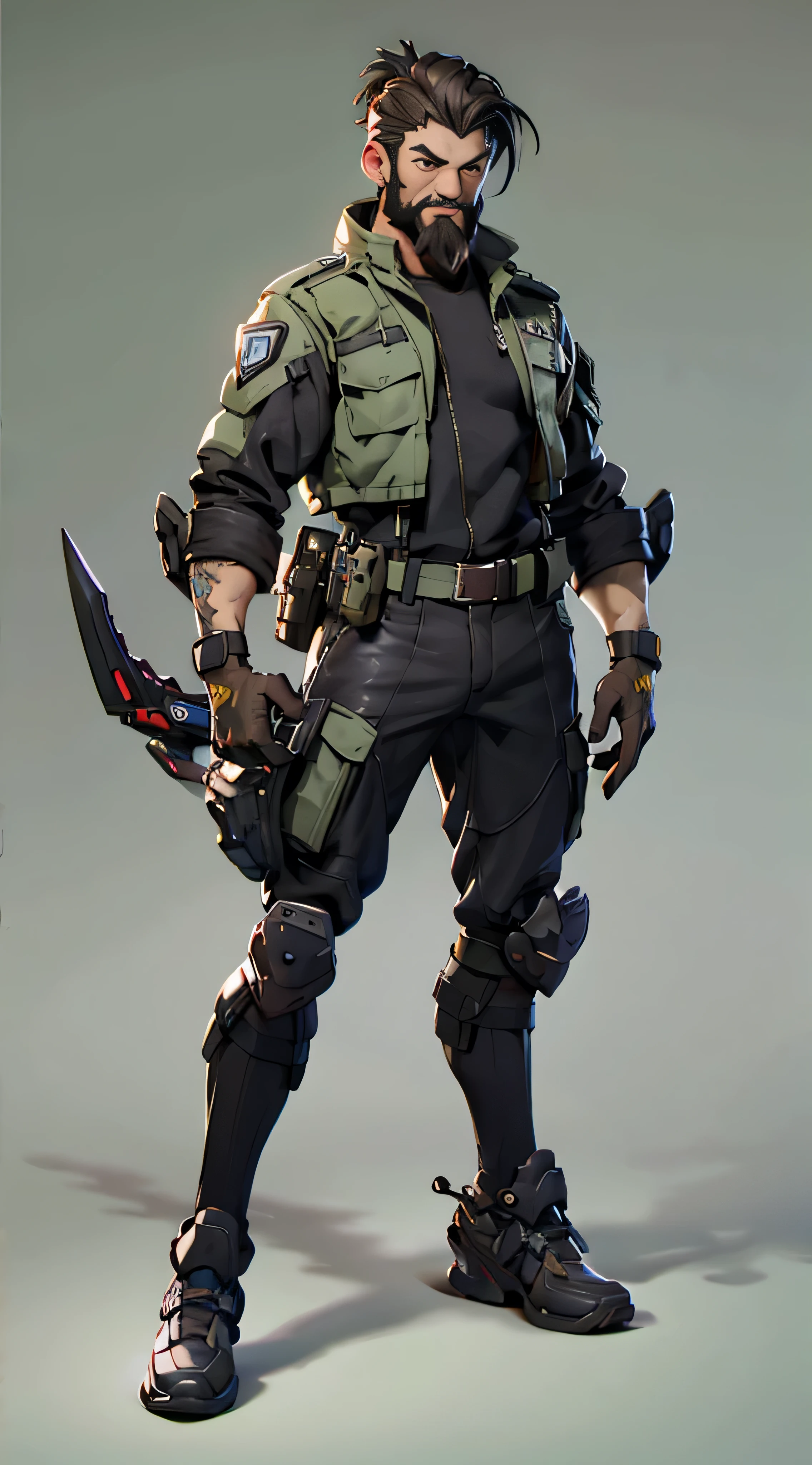 11:23(((Best quality: 1.4))),(Unbeatable masterpiece), (hyper HD),(Hyper-realistic 8k CG)、(dark colored hair,Short hair details)(Shoulders and arms equipped with technical equipment))), (((1 uncle,sbeard))),The 45-year-old American soldier has a perfect figure,,delicated face,heavy muscular figure:1.2,Solid royal gray jacket with details, (Pictures from head to thighs), Complex equipment, Dark purple coat,long trousers,The clothes inside are dark,Clothes with metal technical parts,Tech Armor )
