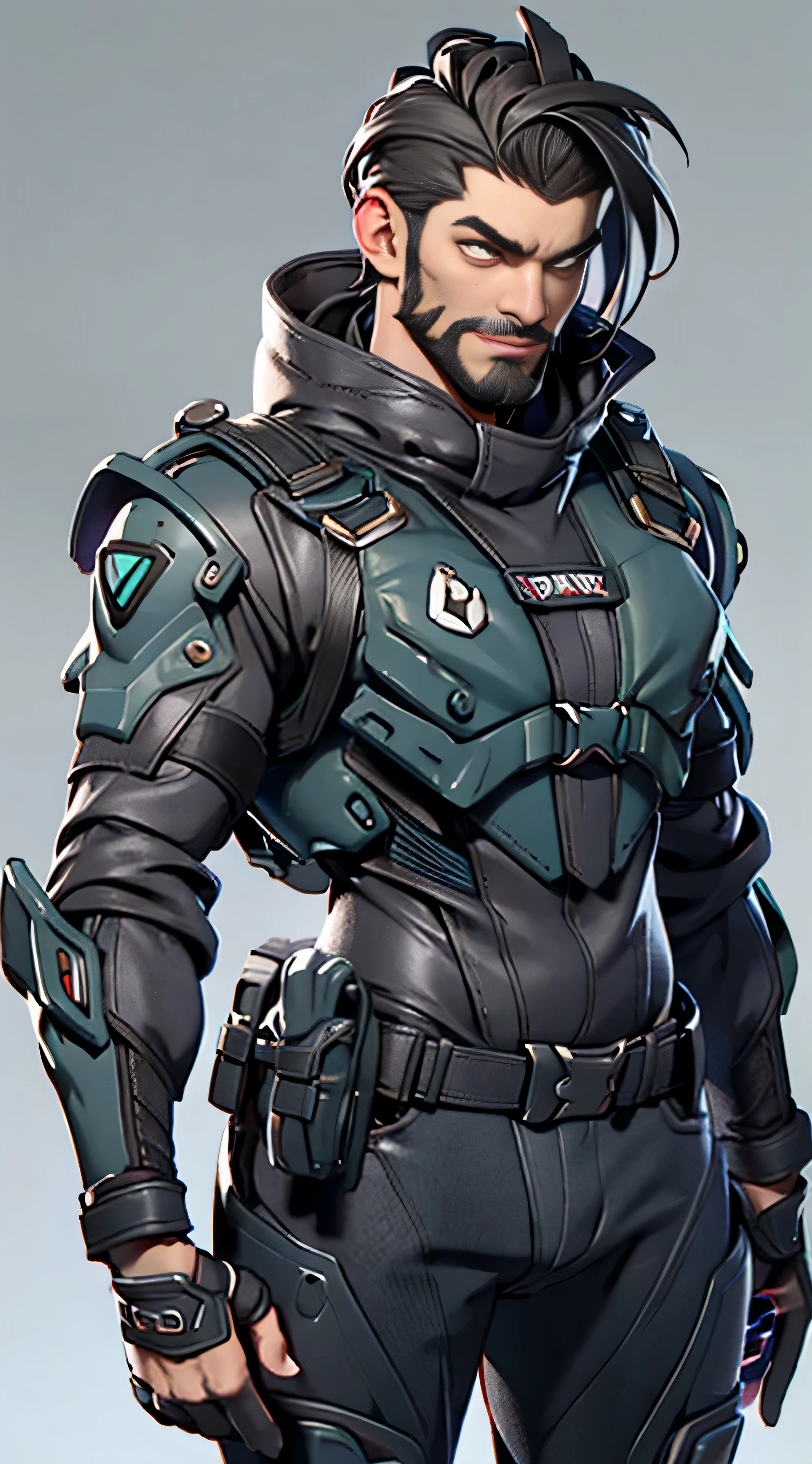11:23(((Best quality: 1.4))),(Unbeatable masterpiece), (hyper HD),(Hyper-realistic 8k CG)、(limbs to thighs)(dark colored hair)(Shoulders and arms equipped with technical equipment))), (((1 uncle,sbeard))),40-year-old American soldier has perfect figure,,delicated face,heavy muscular figure:1.2,Solid royal gray jacket with details, (Pictures from head to thighs), Complex equipment, Dark purple coat,long trousers,The clothes inside are dark,Clothes with metal technical parts,Tech Armor )