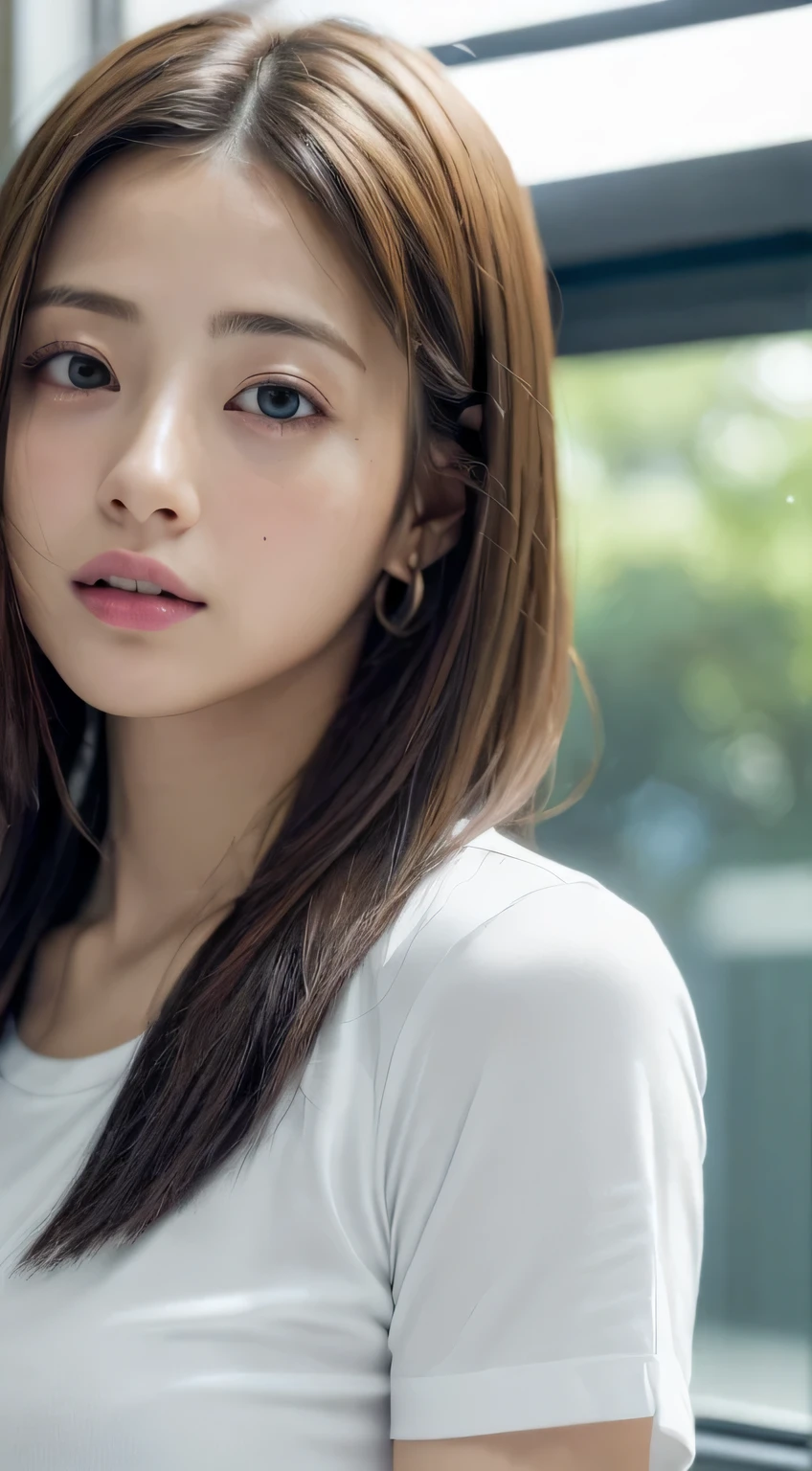 doress、(Photorealsitic:1.4)、(hyper realisitic:1.4)、(realisitic:1.3)、(Smooth lighting:1.05)、(映画の照明enhanced quality:0.9)、32K、1girl in、20 years girl、Realistic lighting、Back lighting、Facial light、raytrace、(brightened light:1.2)、(enhanced quality:1.4)、(最高品質のrealisiticテクスチャスキン:1.4)、finely eye、finerly detailed face、Fine quality eye、(Tired, sleepy and satisfied:0.0)、 close up of face、tshirts、(enhance body line mood:1.1)、(Increase the beauty of skin texture:1.1)、((Satomi Ishihara))、