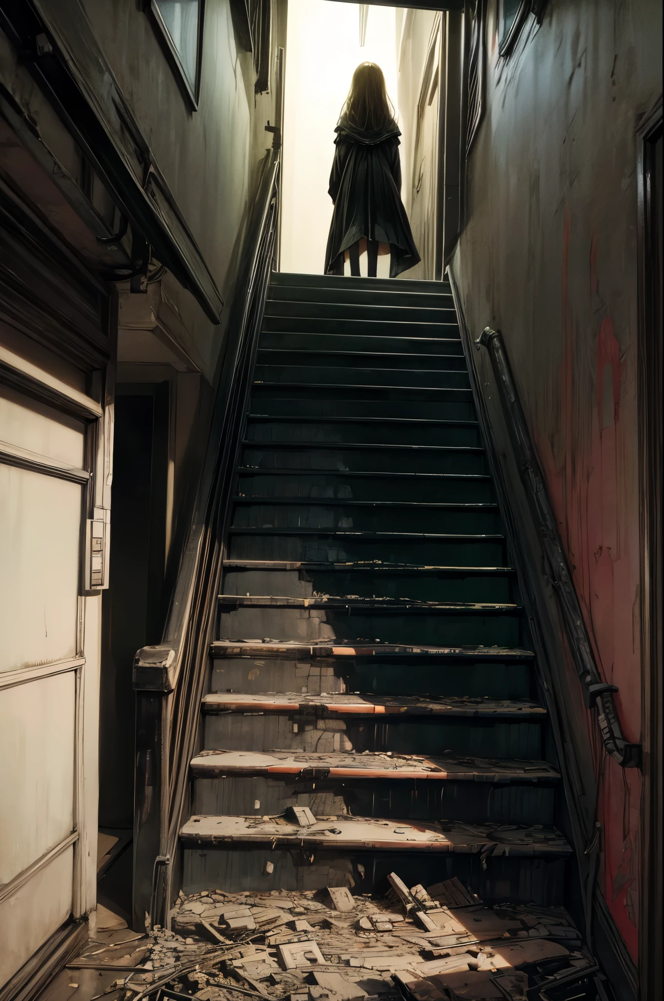a vision of the future by beksinski by giger by William Eggleston mirrors talk back and stairs crumble at great heights