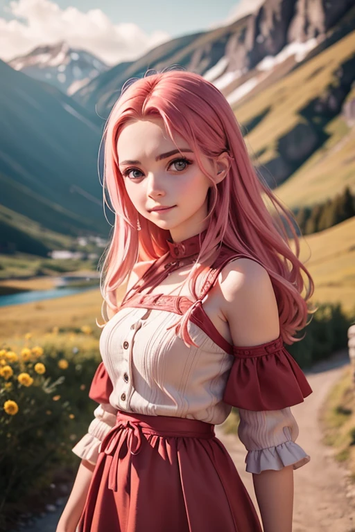 shot from afar,1 girl,Elise,(Wear a knitted vest, denim pant),((Dandelions scattered)),trpical garden,jewely,Tattooed with,Redlip,Glossy glossy skin,鎖骨,Charming cleavage,Natural sunlight,(((Vibrant rainbow color scheme art))),(tmasterpiece:1.5), (Best quality at best:1.35),(Realistis:1.4), detailed,8K,computer graphics image processing,detailed头发,,Expressive eyes, s the perfect face, real fingers,depth of fields,Similar colors,a warm color palette,softlighting,low-contrast,(Bright color contrast composition),Soft shadows,