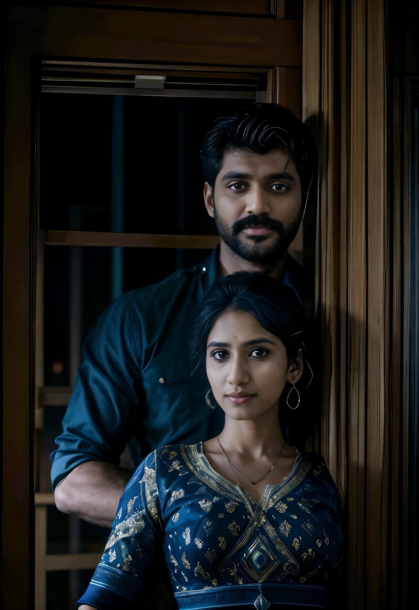 Realistic portrait photo of a man and woman sitting together in a room, facebook post, jayison devadas, vinayak, lovely couple, 8k selfie photograph, reddit post, jayison devadas style, ghutra and egal, candid picture, with kerala motifs, inspired by Odhise Paskali, by Max Dauthendey, exclusiv