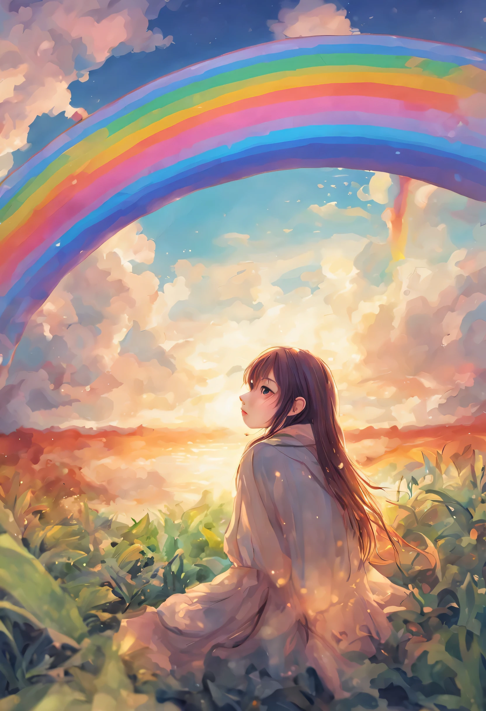 1 girl, rainbow, by Sanhe