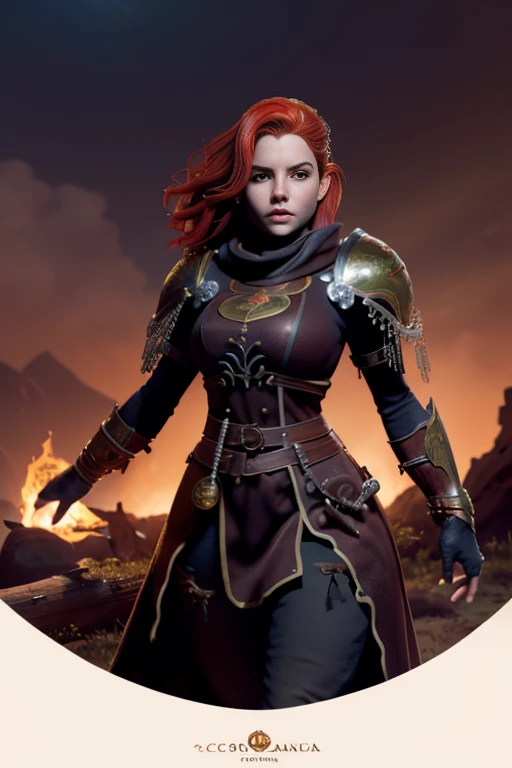 (Young 19 year old woman), (Caucasian with fiery red hair, ojos brillantes, expresiones faciales feroces) (imagen de cuerpo completo) (cuerpo delgado: 0.8) (pechos enormes: 1.5) (armadura medieval de guerrera intrincadamente detallada, capa forrada de piel, corona enjoyada), Their armor is rusted by leaves and wood. seria, extremadamente barroca, rubor suave y cara bonita, postura de ataque, hilt, sosteniendo una cimitarra, Full Scene Action, fondo de bosque, luz solar tenue, verdor, Heroic Fantasy Style, Dramatic lighting with strong contrasts of light and shadow, (obra maestra: 1.4), (fotorrealista: 1.2), (la mejor calidad), (8k), (cinematography lighting) (foco nítido), (epic composition) (Super detail), (ultra HD), Funny whimsical epic movie poster, (disparo a nivel de los ojos) , (Pro Lighting: 1.25)