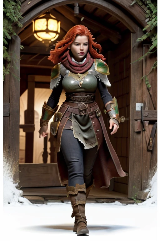 (Young 19 year old woman), (Caucasian with fiery red hair, ojos brillantes, expresiones faciales feroces) (imagen de cuerpo completo) (cuerpo delgado: 0.8) (pechos enormes: 1.5) (armadura medieval de guerrera intrincadamente detallada, capa forrada de piel, corona enjoyada), Their armor is rusted by leaves and wood. seria, extremadamente barroca, rubor suave y cara bonita, postura de ataque, hilt, sosteniendo una cimitarra, Full Scene Action, fondo de bosque, luz solar tenue, verdor, Heroic Fantasy Style, Dramatic lighting with strong contrasts of light and shadow, (obra maestra: 1.4), (fotorrealista: 1.2), (la mejor calidad), (8k), (cinematography lighting) (foco nítido), (epic composition) (Super detail), (ultra HD), Funny whimsical epic movie poster, (disparo a nivel de los ojos) , (Pro Lighting: 1.25)