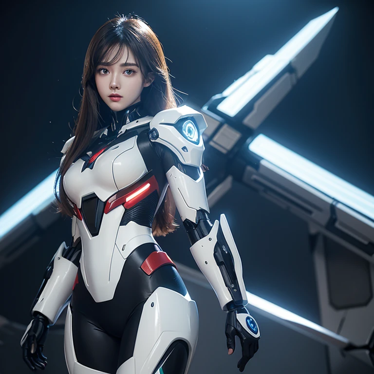 scientific fiction,CG animation,,Powered mecha suit,Looks beautiful,luminous hair,Female 20 years old