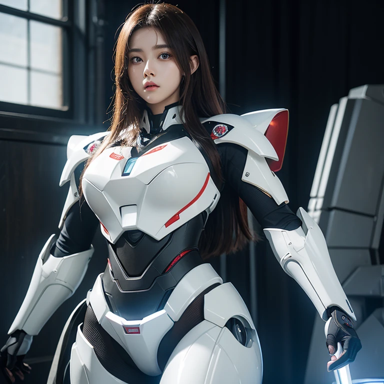 scientific fiction,CG animation,,Powered mecha suit,Looks beautiful,luminous hair,Female 20 years old
