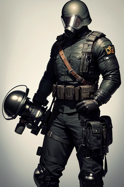 A 42-yr old dieslpunk-soldier, grim look, sinister, threatening, wide angle, full body shot sanfte volumetrische Lichter, (Hintergrundbeleuchtung: 1,3), ( filmisch:1.3), komplizierte Details, worms-eye,view shot