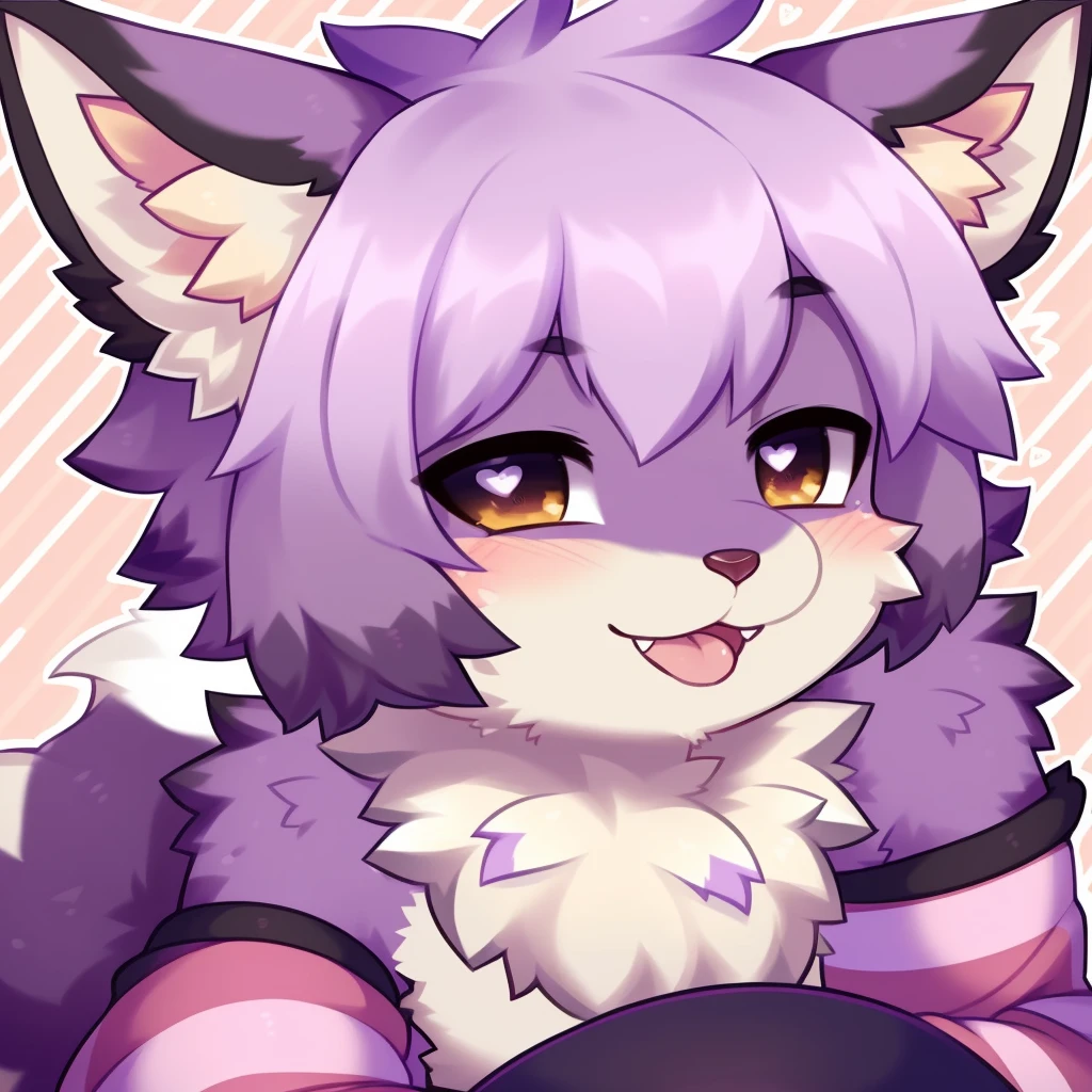 Furry male, eyeliner, eyelashes, (((black eyeshadow))), ((male focus)), lynx, (((purple fur))), (purple hair), furry, cute fangs, cute, medium hair, furry, anime style, fluff, fluffy, thuft, disheveled, realistic fur, detailed, detailed shadows, cheeks fluff, ((fullrender)), (((neck fluff))), <3 eyes, icon portrait, avatar icon, only face, smug face, ((super fluffy)), (upper body), one fang, ((shoulder fluff)), ((shoulder tuft)), ((hairy body)), (((fluffy body))), (((furry body))), thicc thighs, detailed hands, yiffy, teasing face, ((bedroom background)), (((kemono))), ((leg warmers)), ((arm warmers)), upper body, seductive pose, solo focus, ((by jinxit)), ((face close to bulge)), pov, licking bulge,