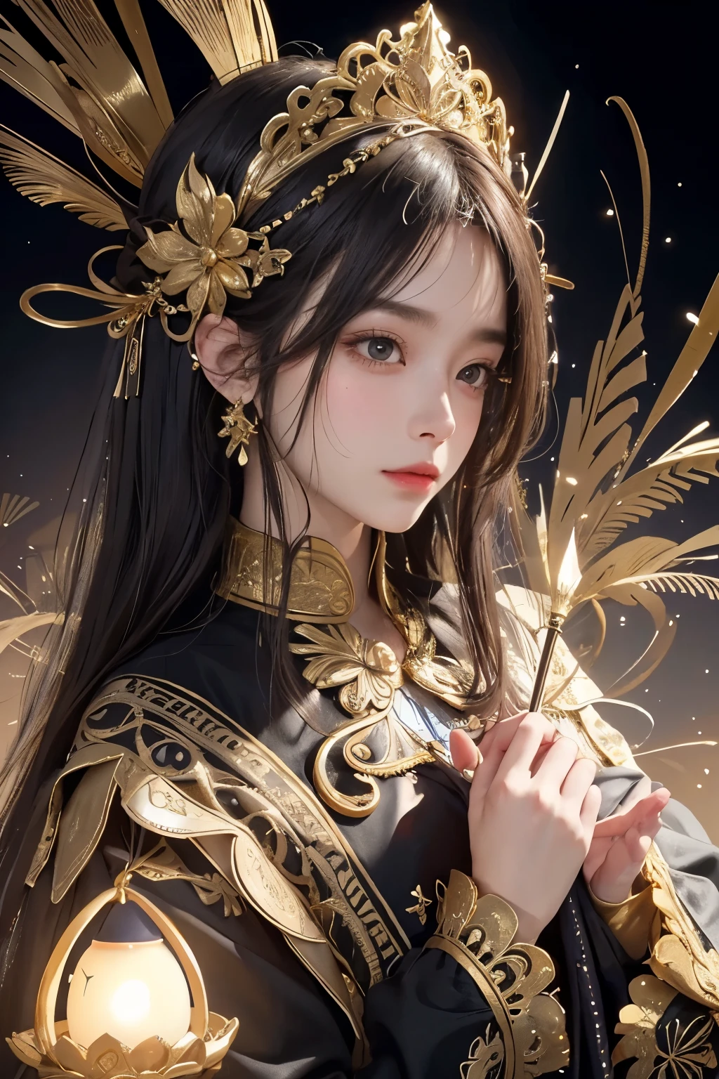 (​masterpiece、top-quality、top-quality、Official Art、Beautifully Aesthetic:1.2)、(1girl)、Extreme Details、colourfull、highestdetailed、Official Art、Unity 8k壁纸、ultra-detailliert、Beautifully Aesthetic、large boob、​masterpiece、top-quality、(Zentangle、a Mandala、Tangles、entanglement)、Holy Light、gold foil、gold foilアート、glitter drawing、PerfectNwsjMajmagic