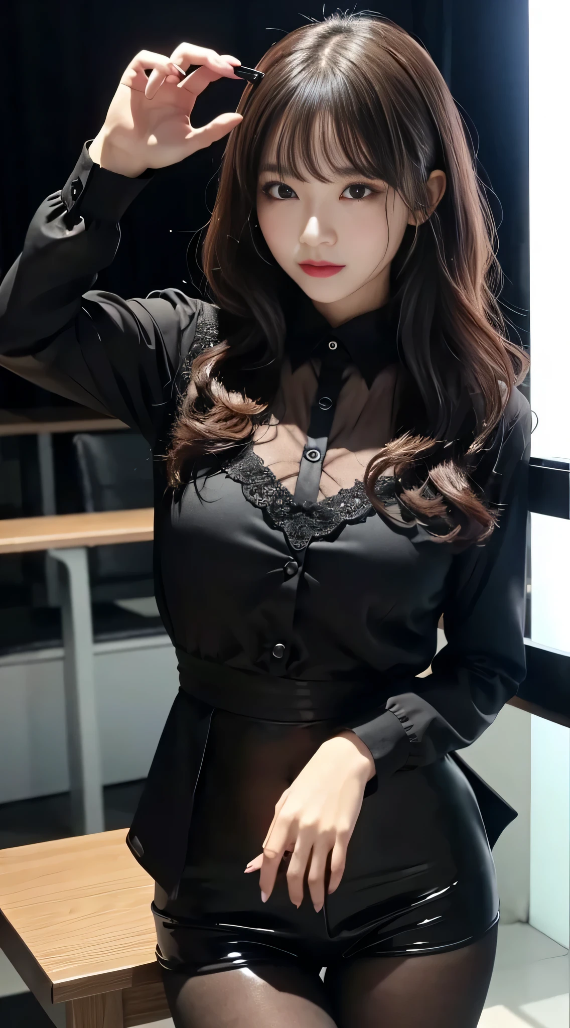 LTRA Details、japanes、Fascinating beauty、Dainty woman、Piercing eyes、Cool Girl、Wavy Hair、Suit、jaket、Blouse、tight skirts、Black pantyhose、shiny pantyhose、Evil Female Executive、Evil Fall、brainwash、lacy fabric、Glossy legs、black lipstick、Lip gloss、Smirk、wickedな表情、Suspicious look、Hollow eyes、wicked、Reaching out、Arms up、In the darkroom、seductiv、Pendants