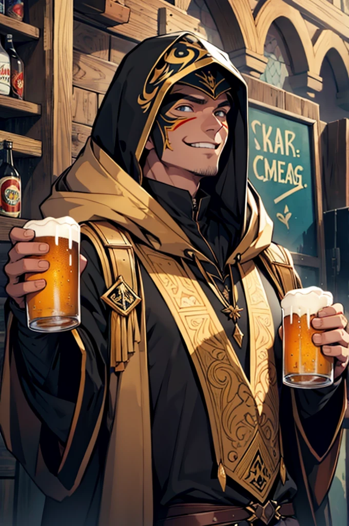 Noble, Wizard, Mask, Black, Hood, man, happy, beer