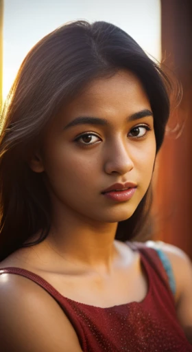 young Indian girl, 18-year-old, red top, gentle lighting, intricate facial details, flawless complexion, top-notch 3D rendering, hyper-realistic, shot on Indian road. photorealistic digital art trending on Artstation 8k HD high definition detailed realistic, detailed, skin texture, hyper detailed, realistic skin texture, armature, best quality, ultra high res, (photorealistic:1.4),, high resolution, detailed, raw photo, 400 camera f1.6 lens rich colors hyper realistic lifelike texture dramatic lighting unrealengine trending on artstation cinestill 800